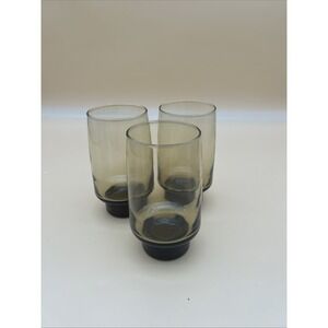 3 Libbey Glasses Tawny Smoke Brown Tumblers  1960s Mid Century 5.5"